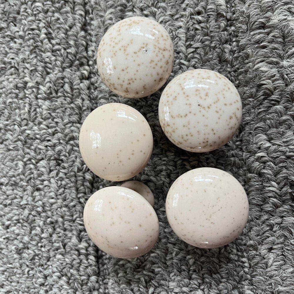 Vintage Set of 5 Ceramics Oatmeal Porcelain Mushroom Cabinet/ Drawer Knob Pull - Picture 2 of 7